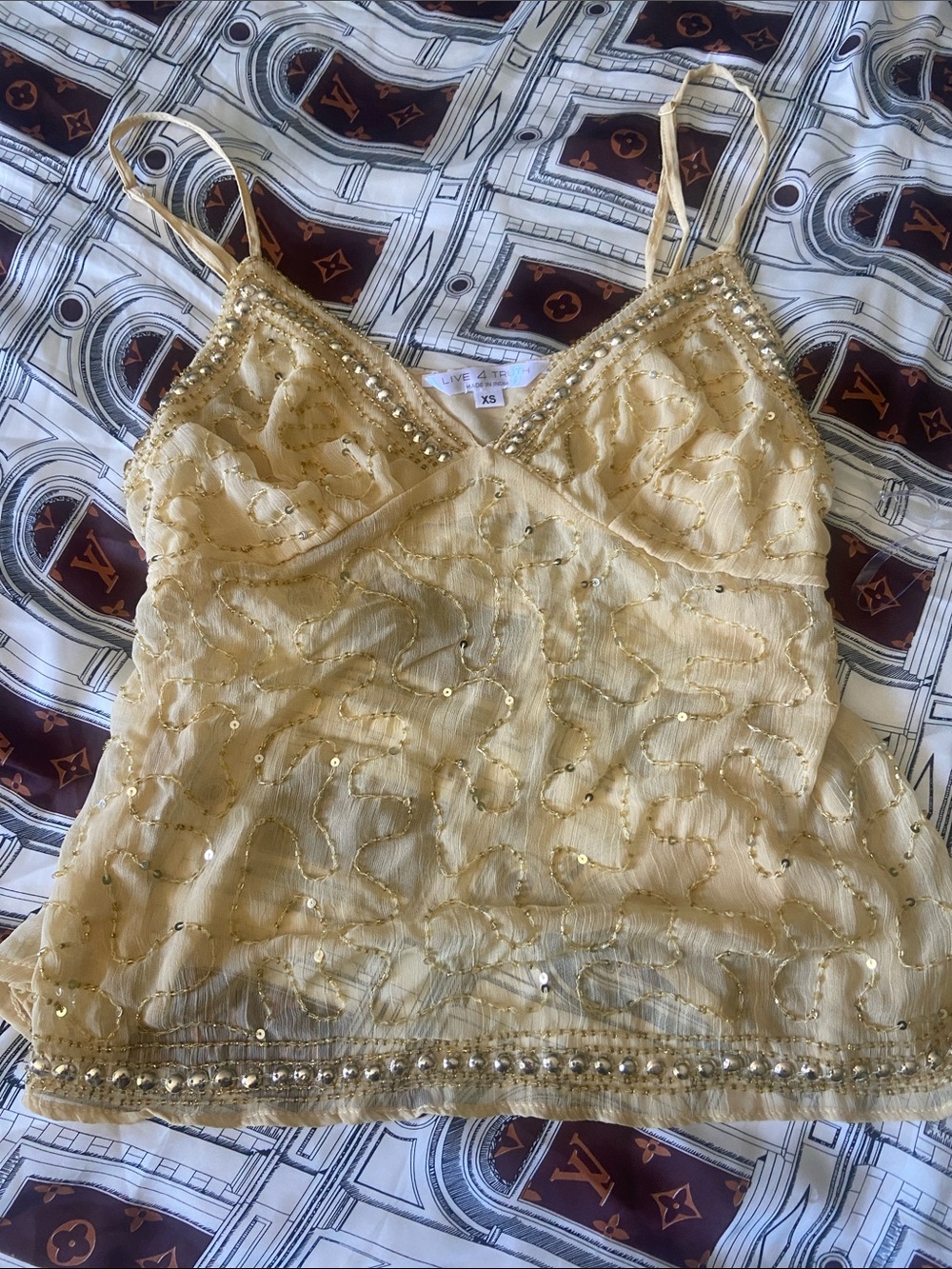 Embellished Gold Sequin V-Neck Camisole